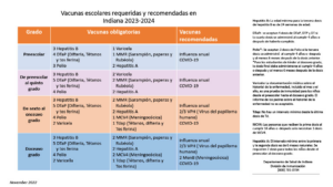Image with school immunization requirements in Spanish